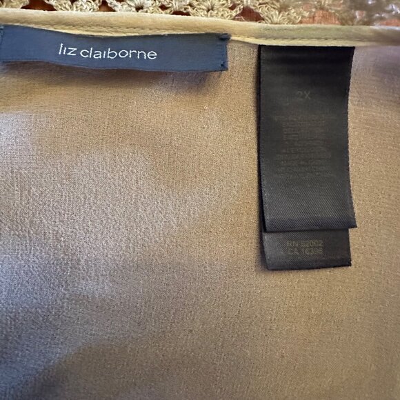 Liz Claiborne vintage 90s silk Sheer Cream Blouse W/ Lace Trim Pleated Front 2X - Picture 6 of 6